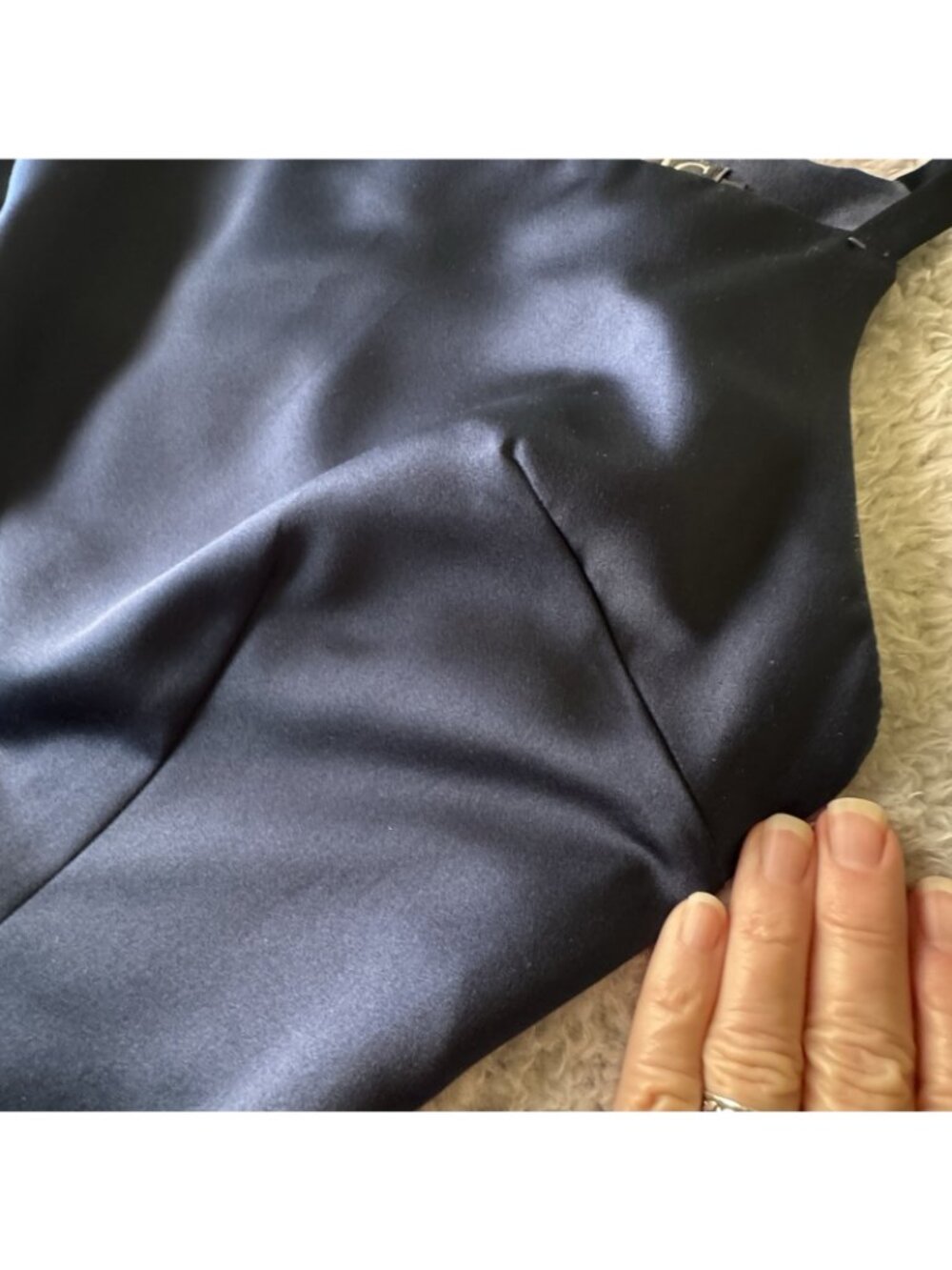 Evening Dress with Jacket Women's 10 Navy Blue Satin Sheath VTG MCM Design - USA - Picture 16 of 16
